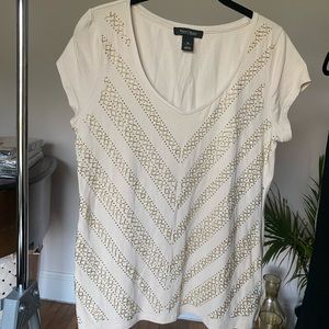 WHBM Beige Embellished Cap Sleeve Tee-EUC